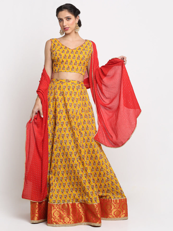 anokherang Lehenga Sunshine Yellow Designer Cotton Lehenga Choli