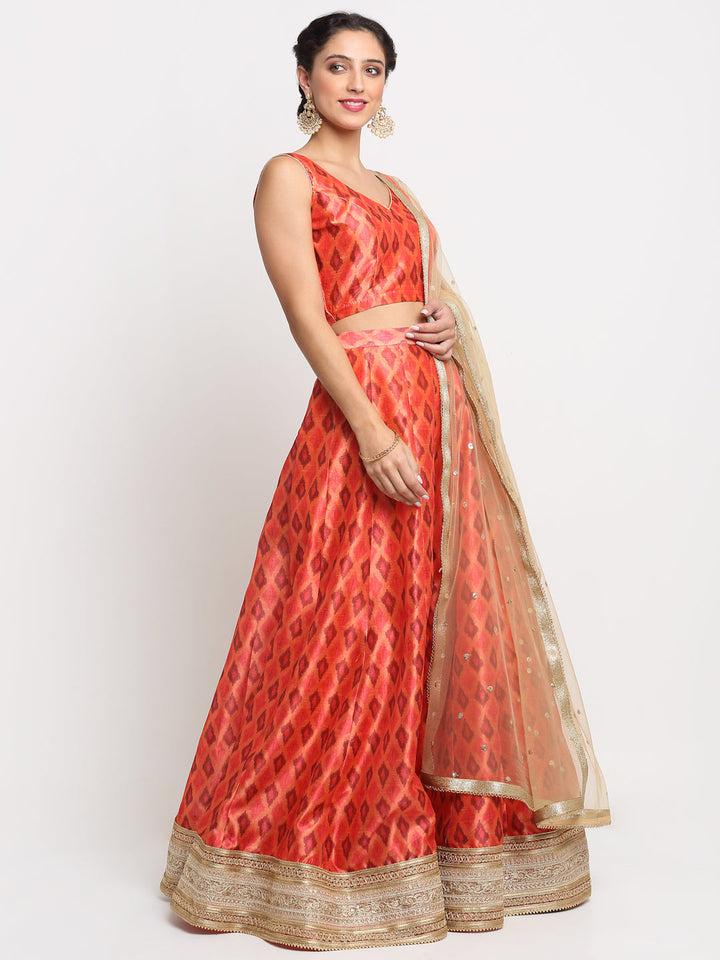 anokherang Lehenga Swirling Orange Silk Lehenga Choli