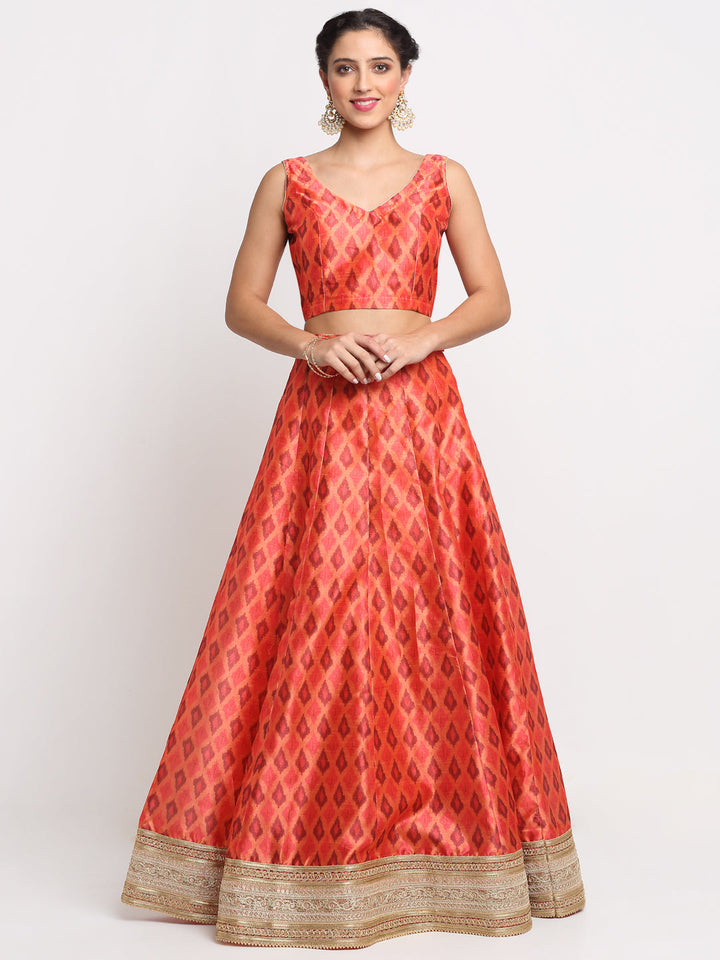 anokherang Lehenga Swirling Orange Silk Lehenga Choli