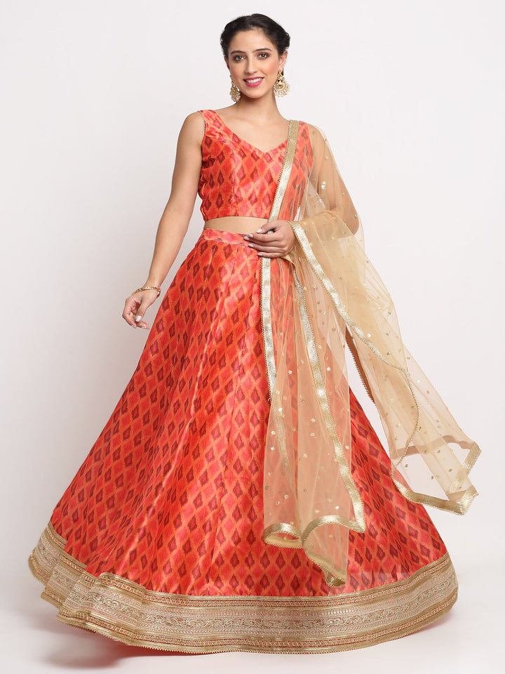 anokherang Lehenga Swirling Orange Silk Lehenga Choli