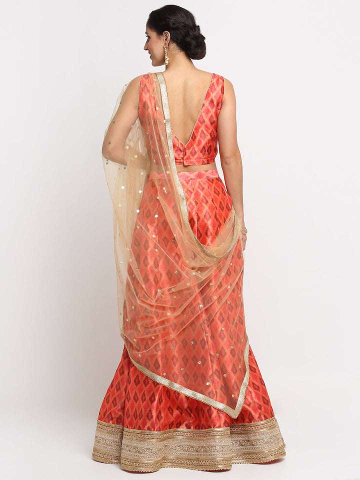 anokherang Lehenga Swirling Orange Silk Lehenga Choli