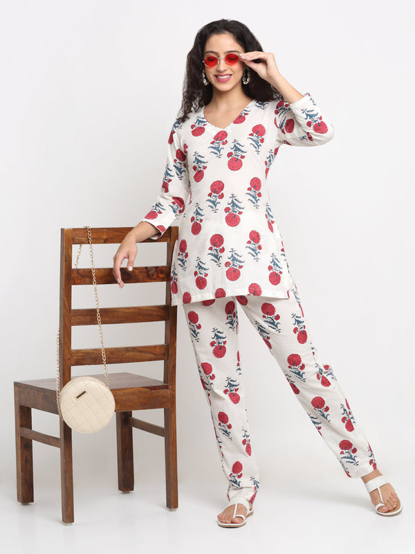 anokherang Leisure Wear Breezy White Floral Printed Leisure Wear