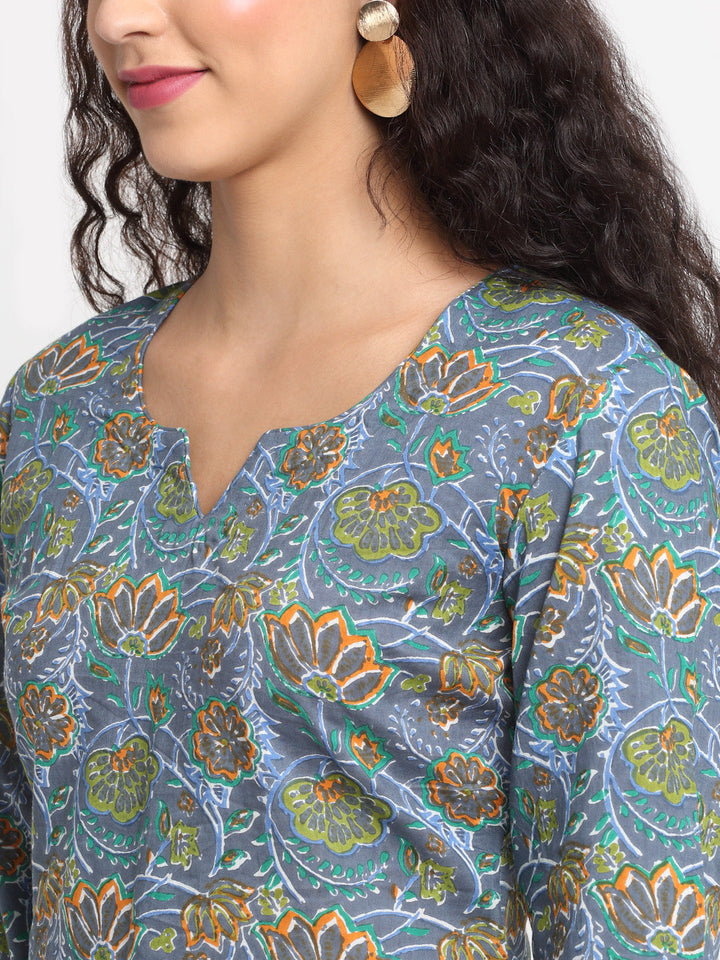 anokherang Leisure Wear Calming Blue Floral Printed Leisure Wear