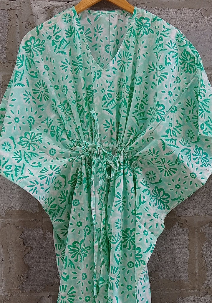 anokherang Leisure Wear Good Vibes Sea Green Floral Printed Kaftan Set