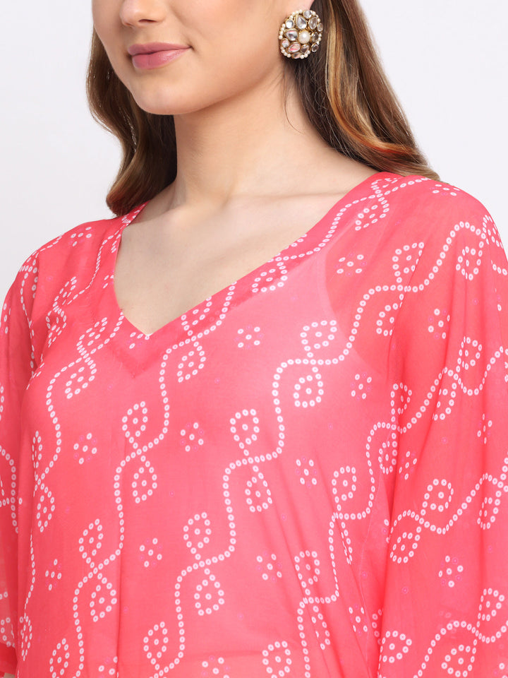 anokherang Leisure Wear Living Coral Bandhani Kaftan with Staight Pants