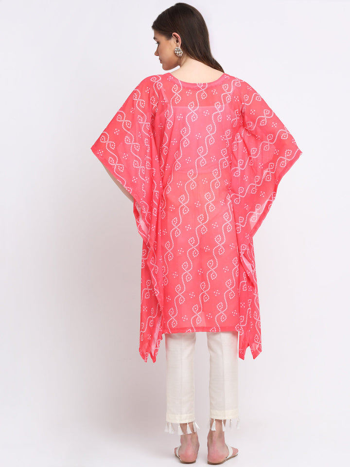 anokherang Leisure Wear Living Coral Bandhani Kaftan with Staight Pants