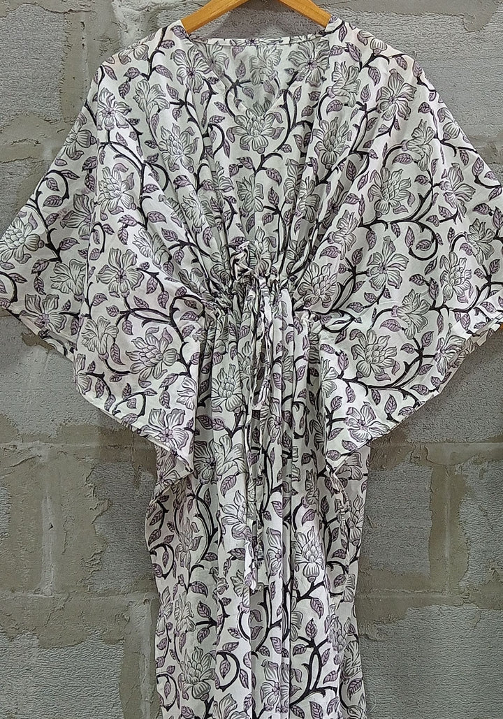anokherang Leisure Wear New Dawn Grey And Lavender Floral Printed Kaftan Set