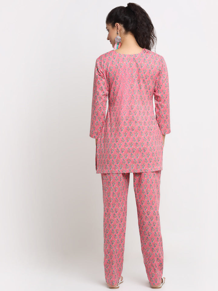 anokherang Leisure Wear Pink Carnation Printed Leisure Wear