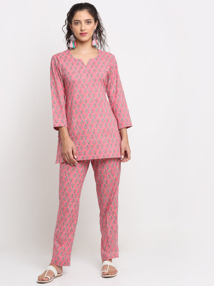 anokherang Leisure Wear Pink Carnation Printed Leisure Wear