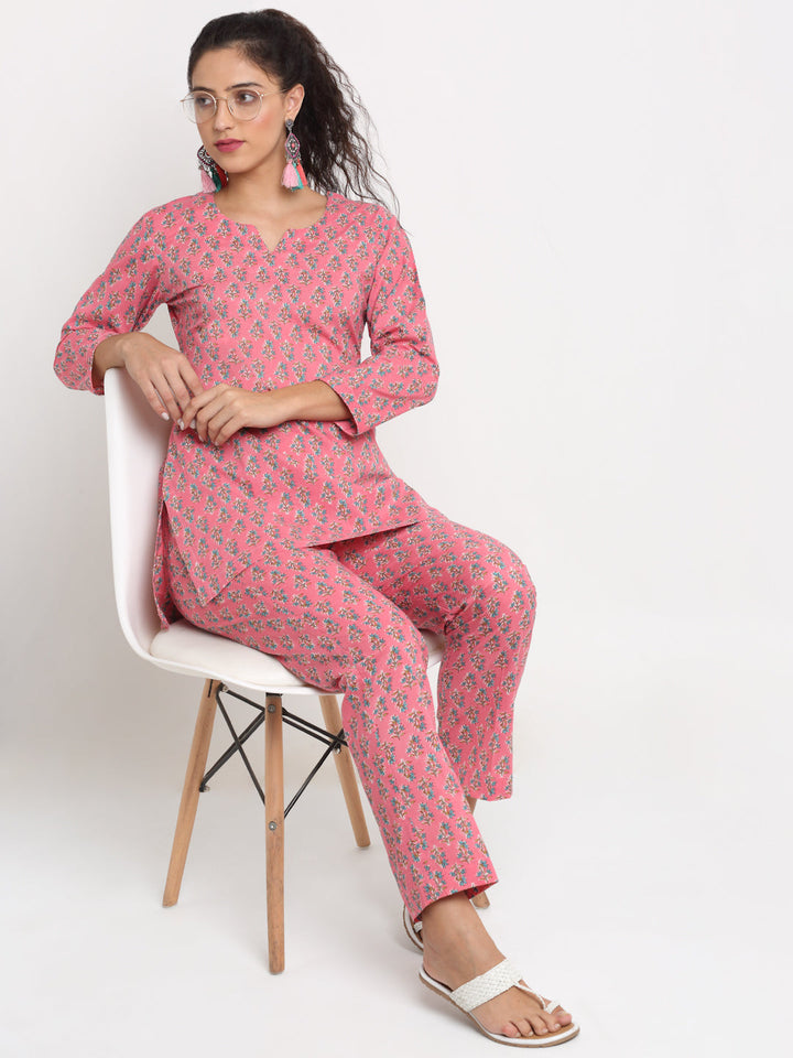 anokherang Leisure Wear Pink Carnation Printed Leisure Wear