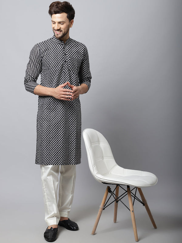 anokherang LKurtas Black Bandhani Men Kurta Pajama