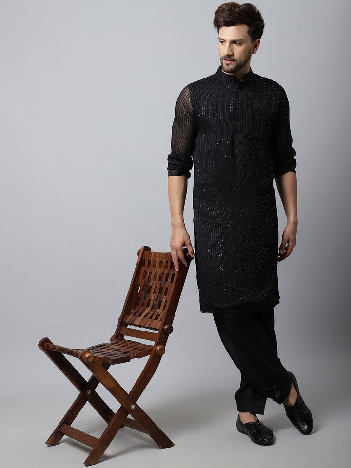 anokherang LKurtas Black Sequin Embroidered Kurta Salwaar