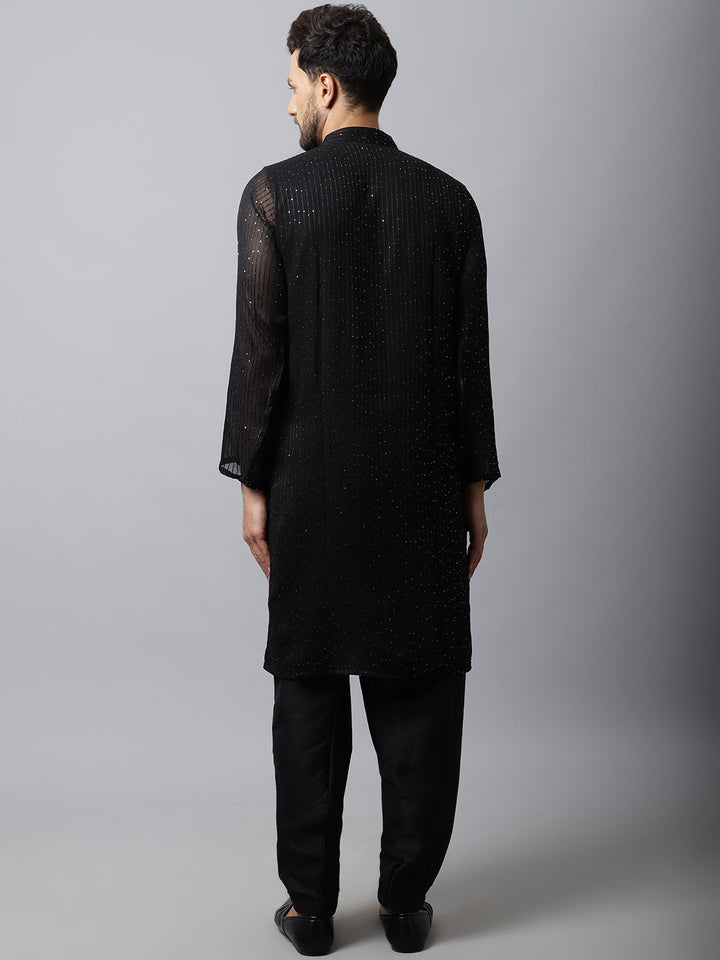 anokherang LKurtas Black Sequin Embroidered Kurta Salwaar with Silk Stole