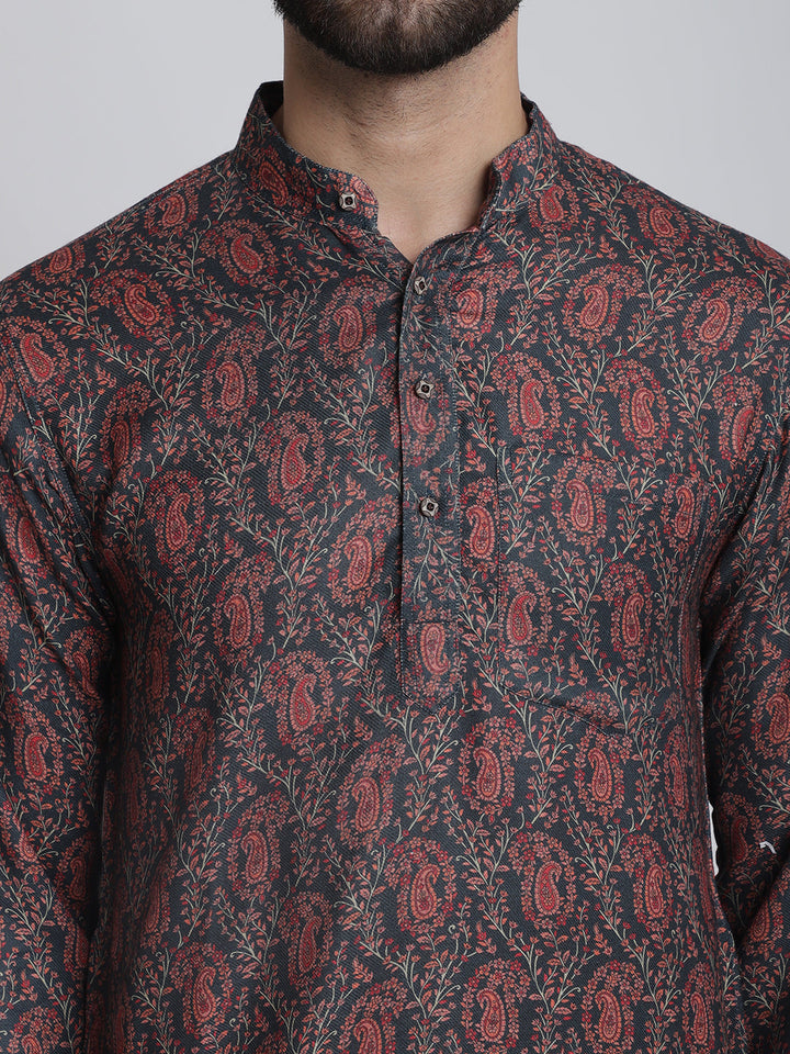 anokherang LKurtas Deep Blue Printed Silk Men Kurta