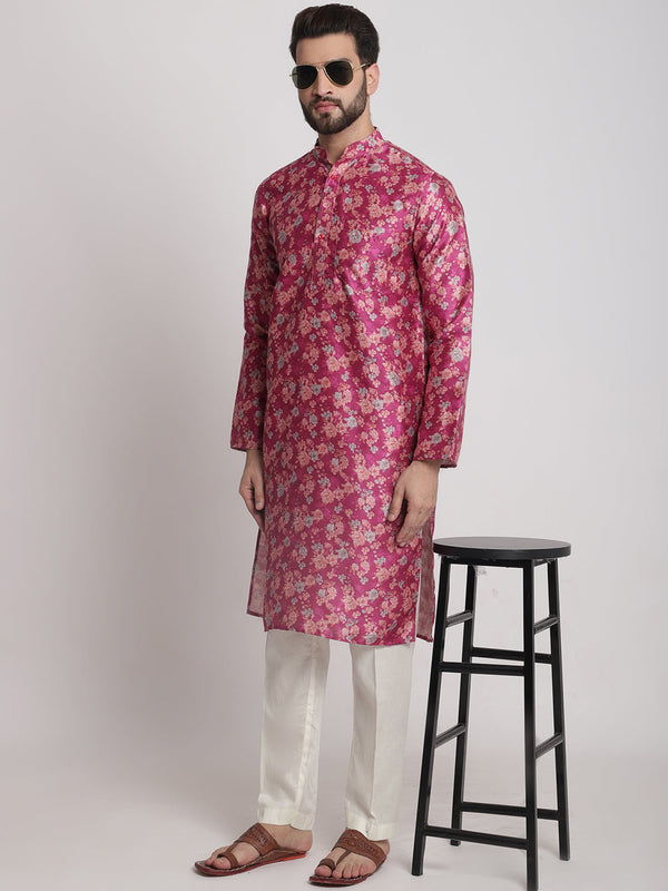 anokherang LKurtas Deep Mauve Printed Silk Men Kurta