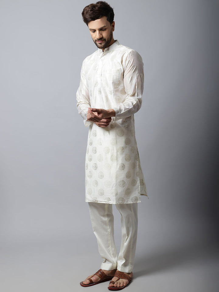 anokherang LKurtas Ivory Foil Chanderi Men Kurta