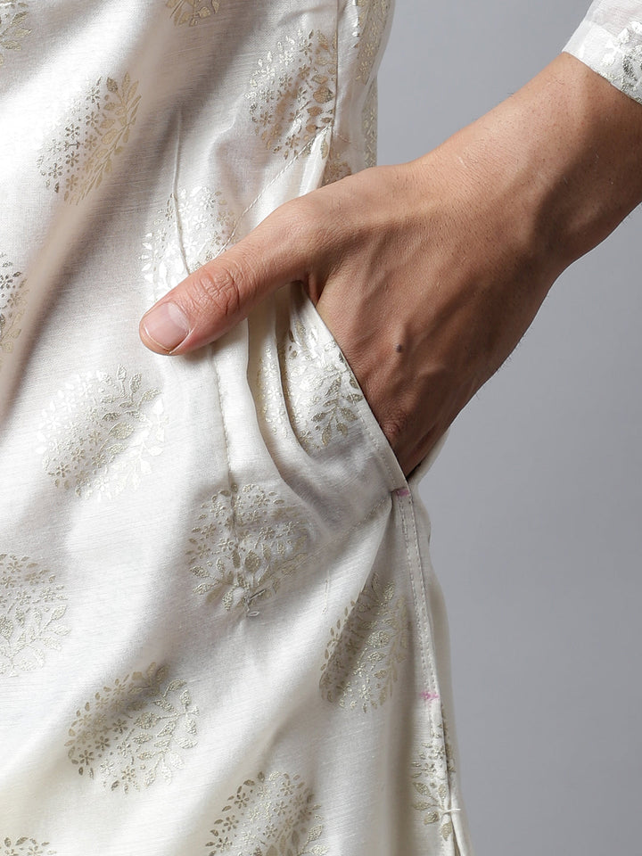 anokherang LKurtas Ivory Foil Chanderi Men Kurta