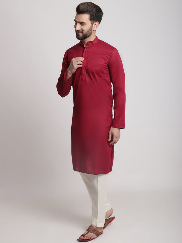 anokherang LKurtas Maroon Self Ribbed Cotton Men Kurta