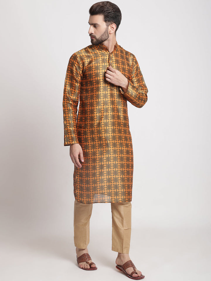 anokherang LKurtas Copy of Mustard Printed Silk Men Kurta Pajama
