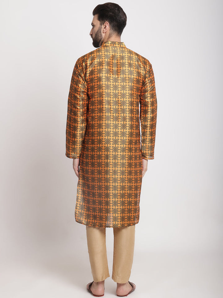 anokherang LKurtas Copy of Mustard Printed Silk Men Kurta Pajama