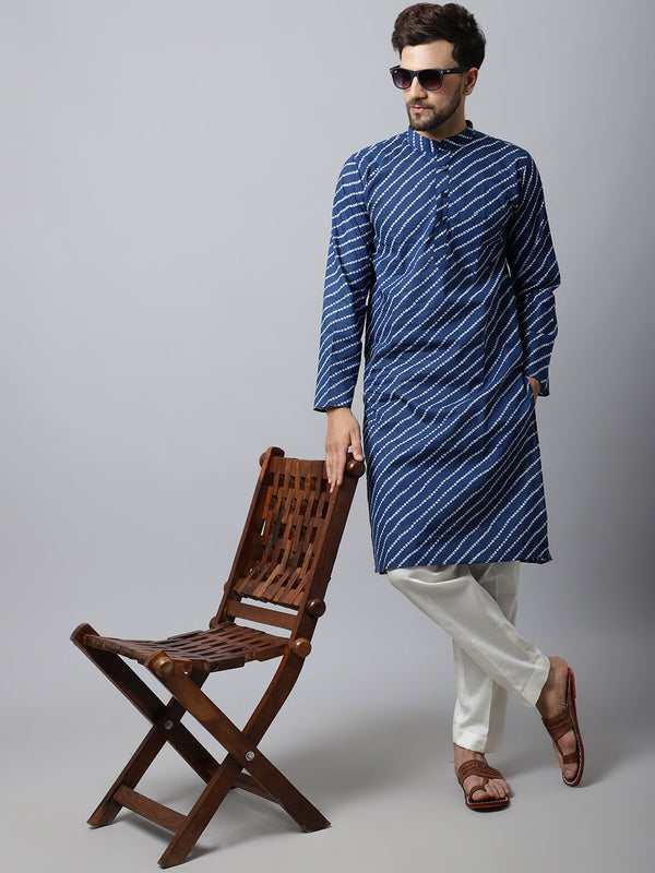 anokherang LKurtas Navy Blue Bandhani Men Kurta Pajama