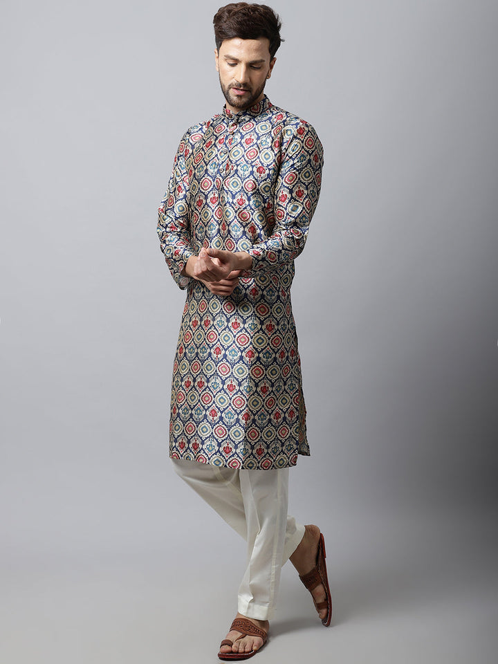 anokherang LKurtas Navy Blue Silk Men Kurta Pajama Couple Matching Dress