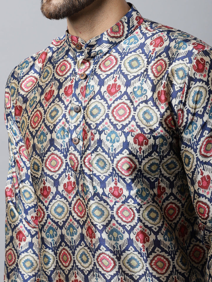 anokherang LKurtas Navy Blue Silk Men Kurta Pajama Couple Matching Dress