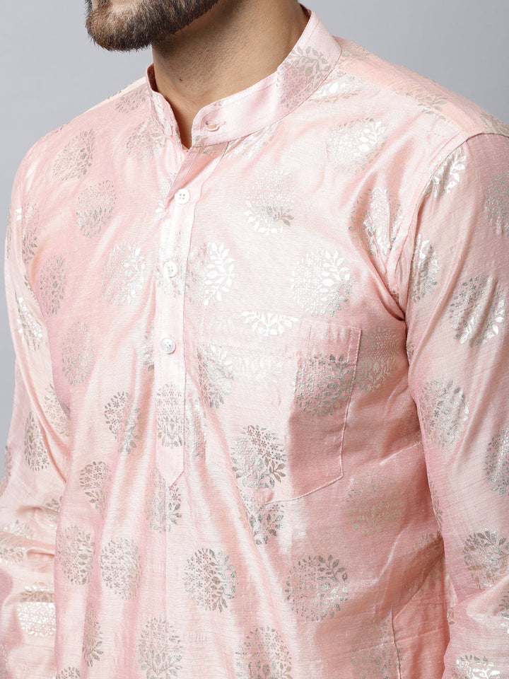 anokherang LKurtas Pink Foil Chanderi Men Kurta Pajama Couple Matching Dress