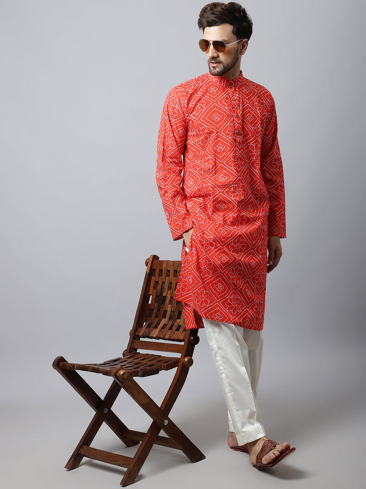 anokherang LKurtas Red Bandhani Men Kurta