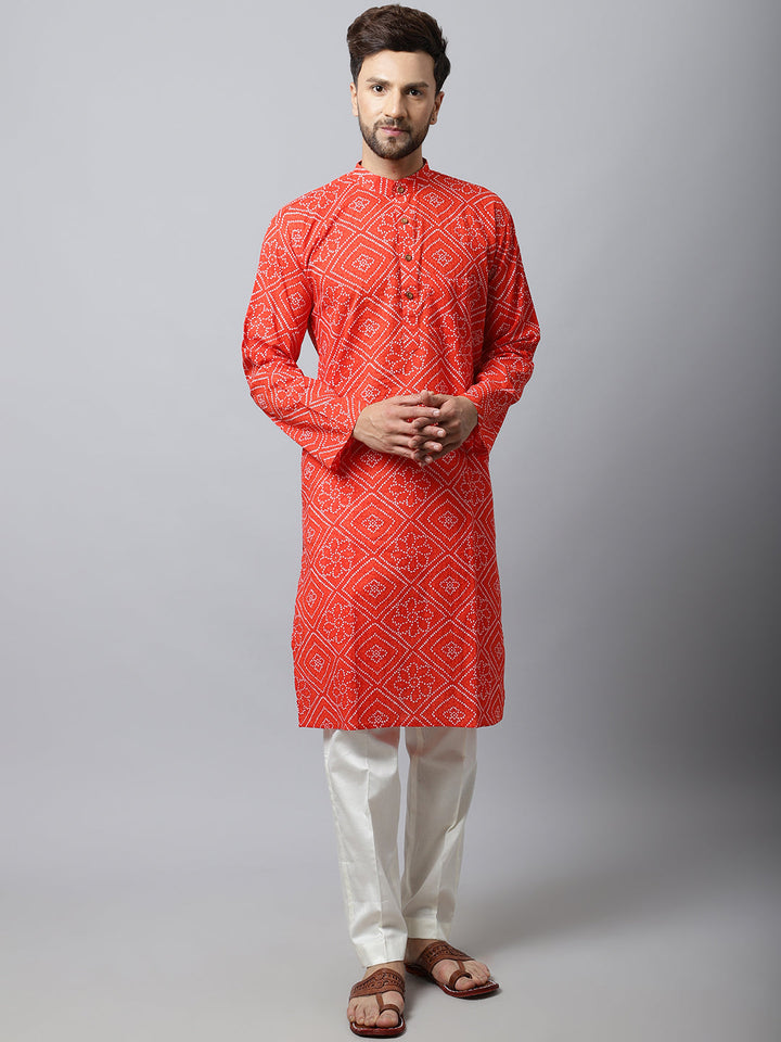 anokherang LKurtas Red Bandhani Men Kurta