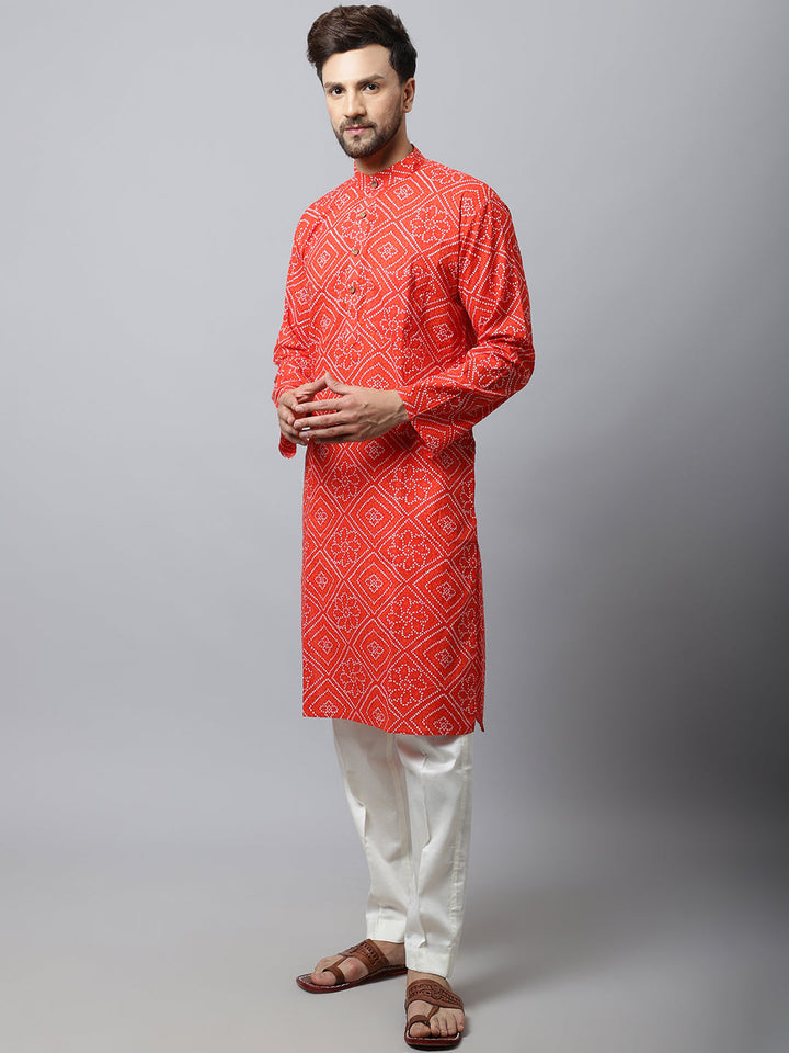 anokherang LKurtas Red Bandhani Men Kurta