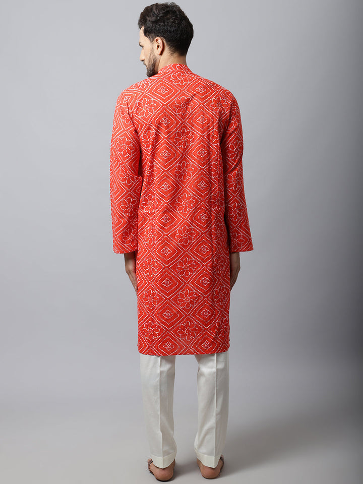 anokherang LKurtas Red Bandhani Men Kurta