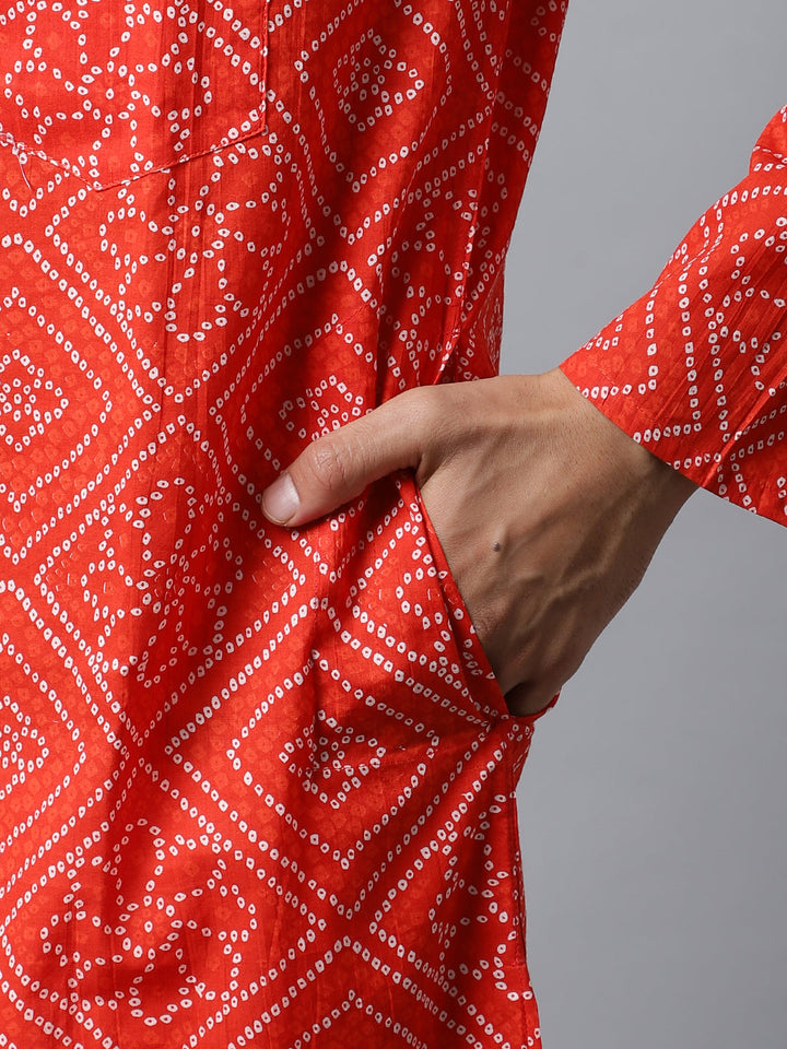 anokherang LKurtas Red Bandhani Men Kurta