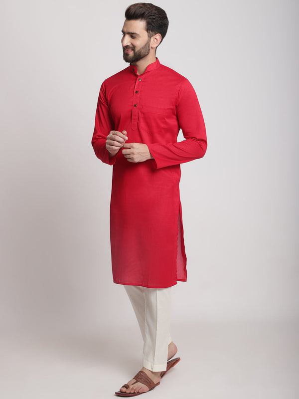 anokherang LKurtas Red Self Ribbed Cotton Men Kurta