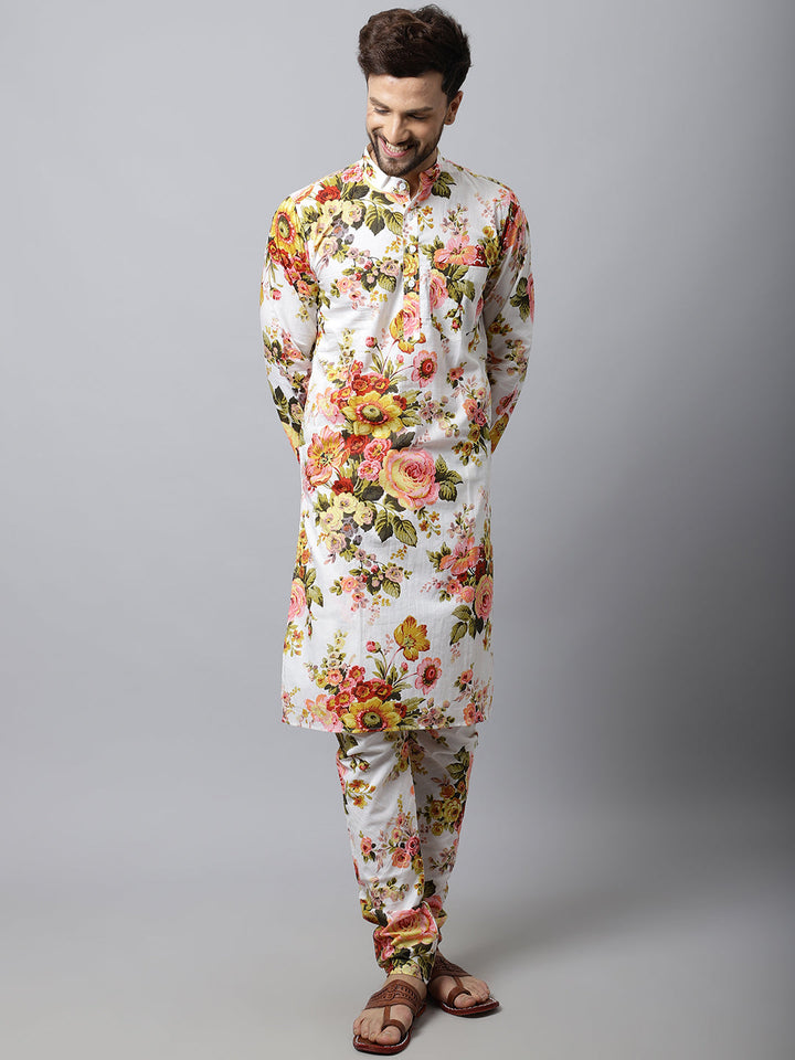 anokherang LKurtas White Floral Men Kurta Churidaar