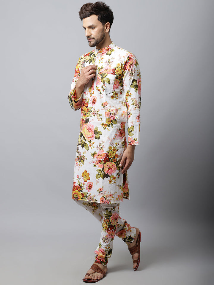 anokherang LKurtas White Floral Men Kurta Churidaar