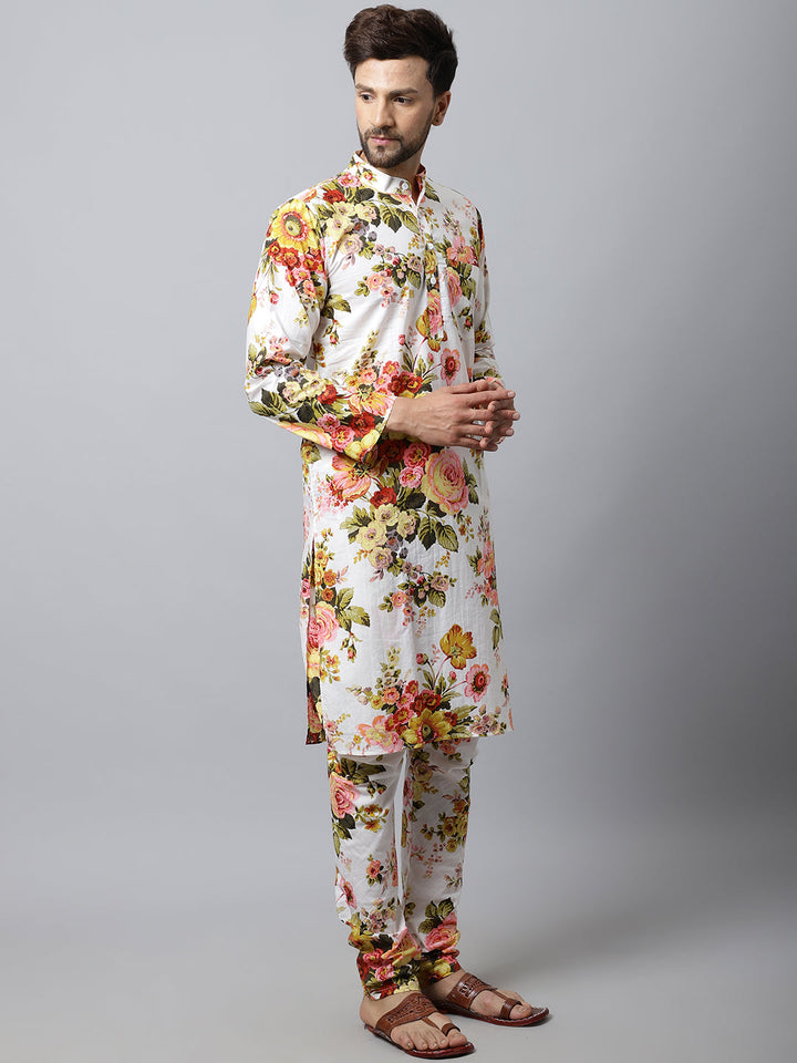 anokherang LKurtas White Floral Men Kurta Churidaar