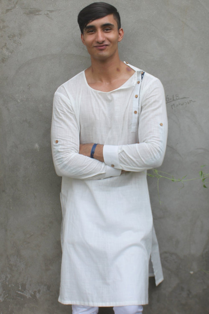 anokherang Long Kurtas White Straight Knee Length Kurta