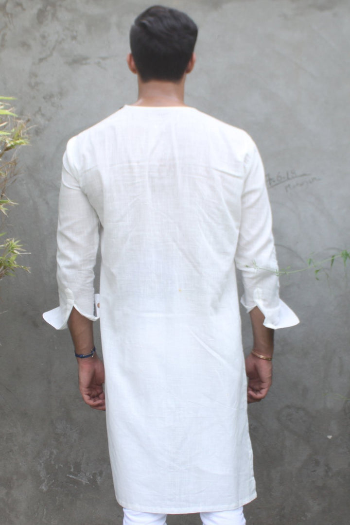 anokherang Long Kurtas White Straight Knee Length Kurta