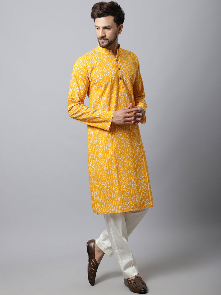 anokherang LKurtas Yellow Bandhani Men Kurta