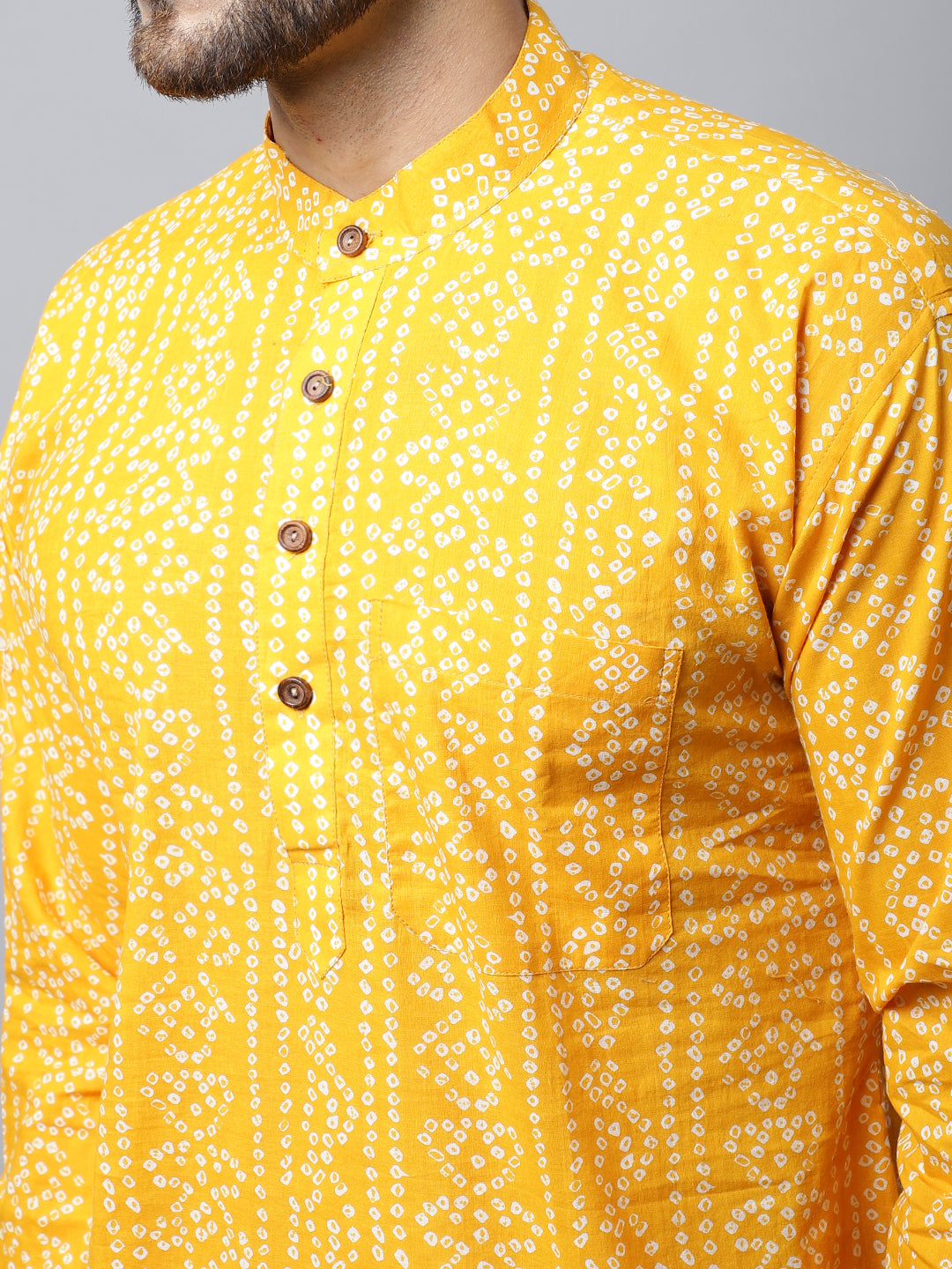 Yellow Ochre Bandhani Straight Kurta With Round Neck & 3/4 Sleeves main image 0