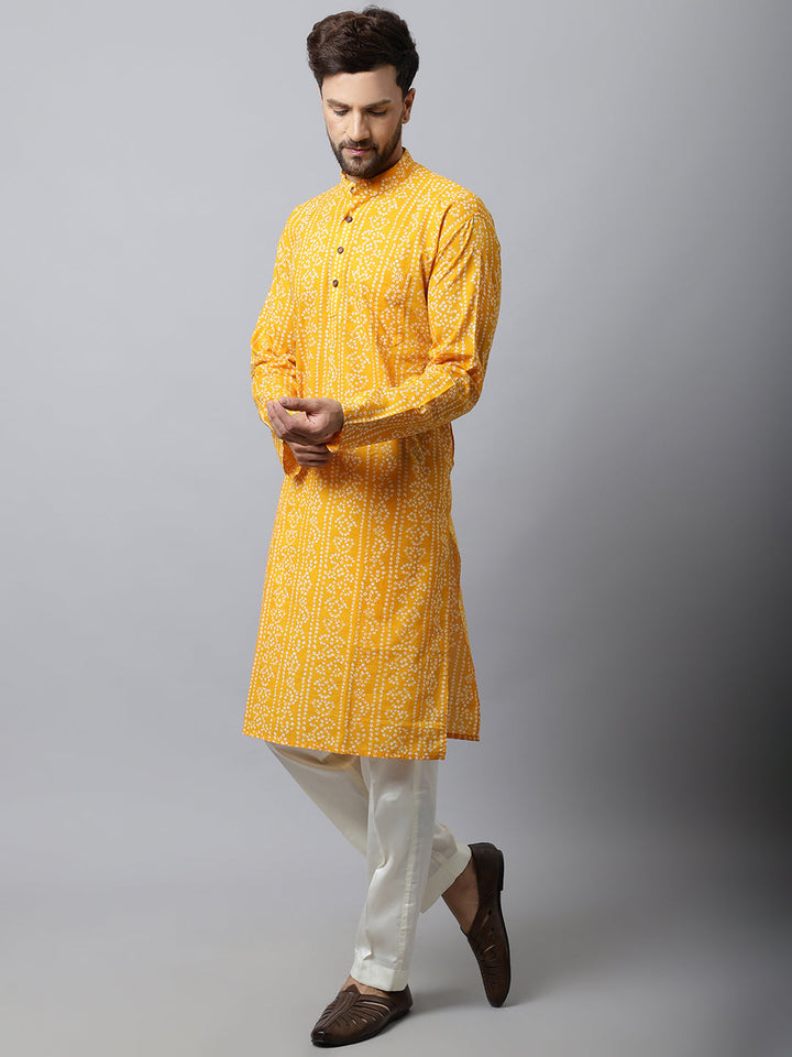 anokherang LKurtas Yellow Bandhani Men Kurta Pajama