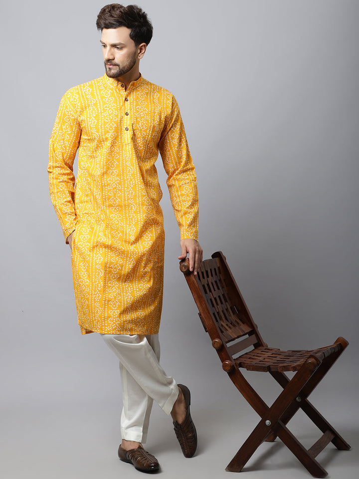anokherang LKurtas Yellow Bandhani Men Kurta Pajama