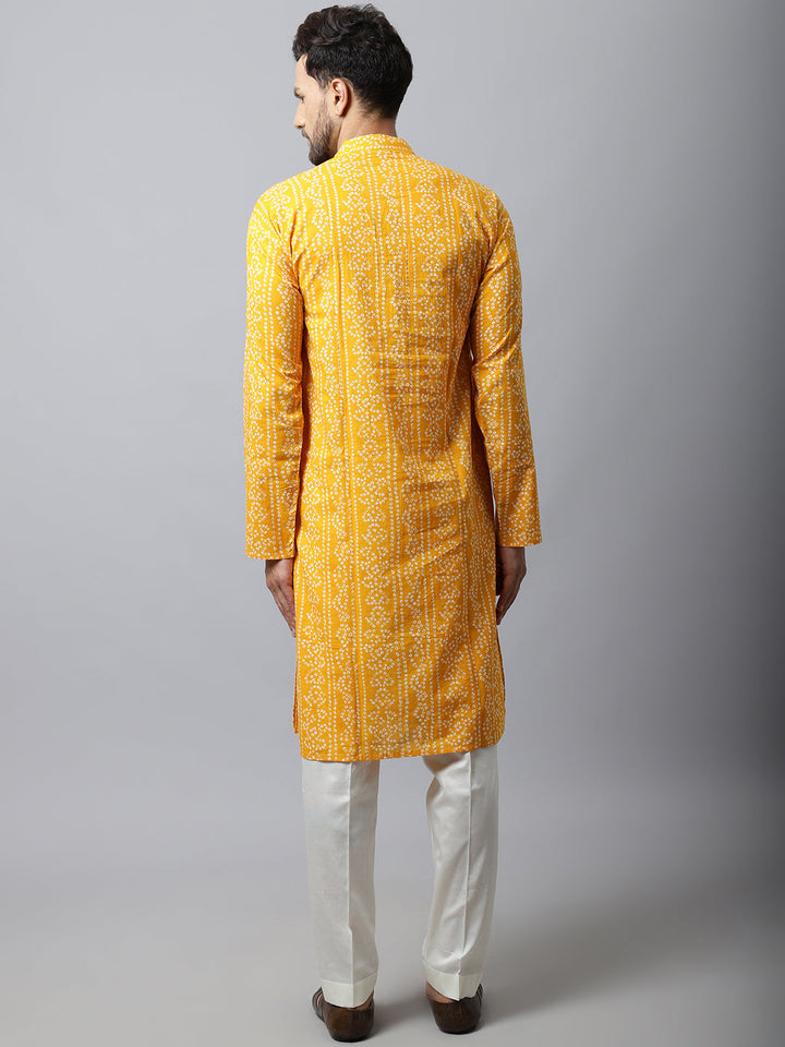 anokherang LKurtas Yellow Bandhani Men Kurta Pajama