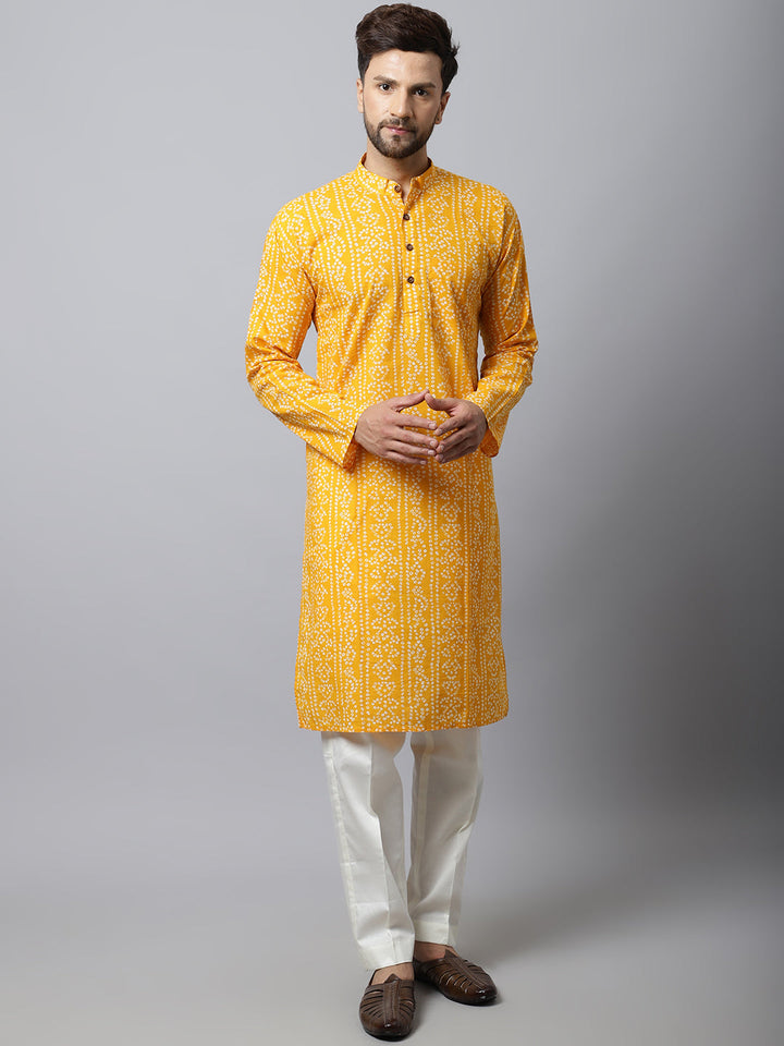 anokherang LKurtas Yellow Bandhani Men Kurta Pajama