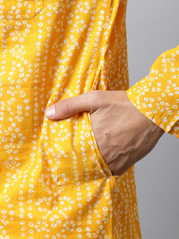 anokherang LKurtas Yellow Bandhani Men Kurta Pajama