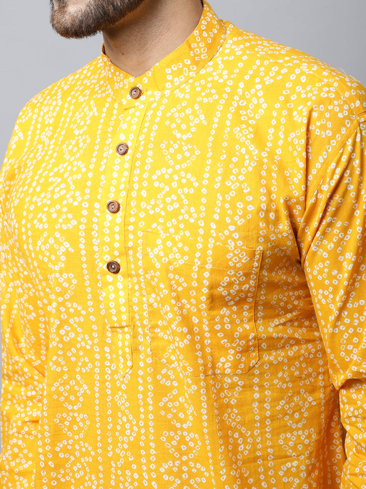 anokherang LKurtas Yellow Bandhani Men Kurta Pajama Couple Matching Dress