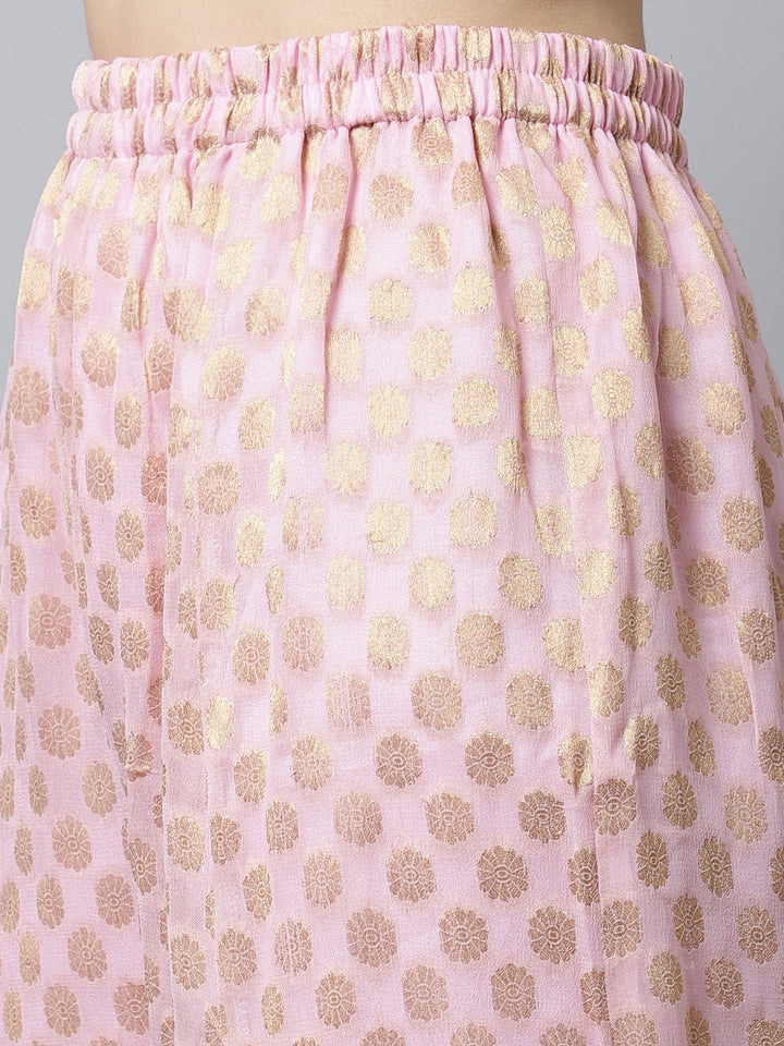 anokherang Salwar Suit Couple Matching Dress Baby Pink Straight Banarasi Kurti With Flared Palazzo Couple Matching Dress