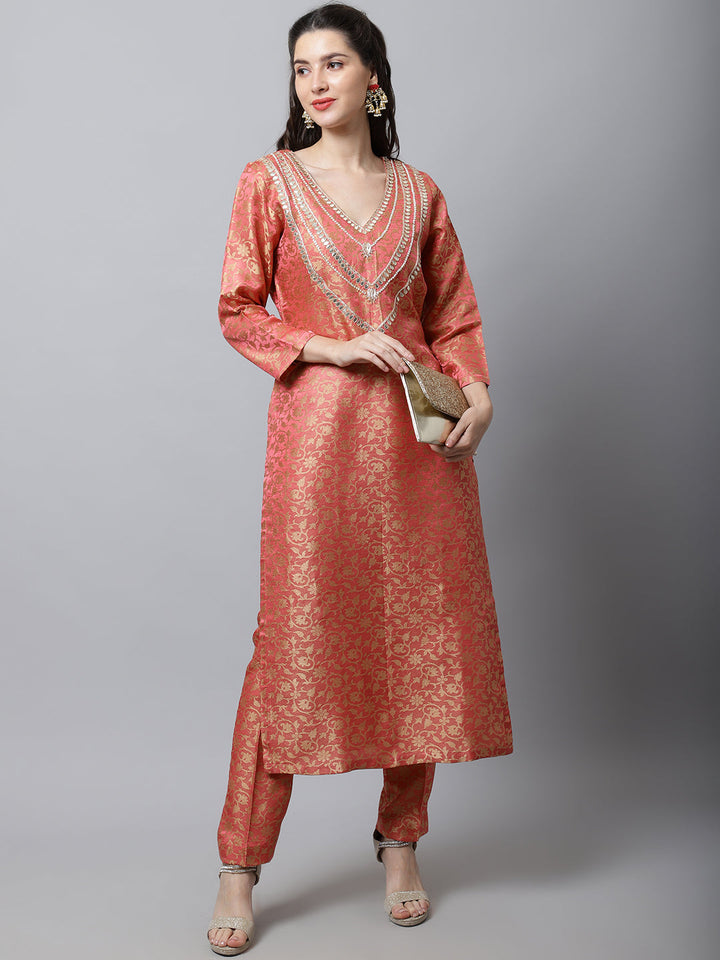 anokherang Salwar Suit Couple Matching Dress Maharani Pink Embroidered Kurti With Straight Pants Couple Matching Dress