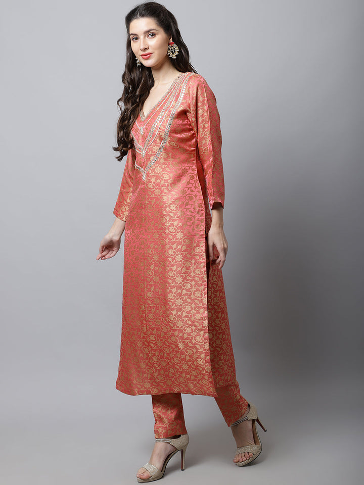 anokherang Salwar Suit Couple Matching Dress Maharani Pink Embroidered Kurti With Straight Pants Couple Matching Dress